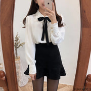 Bow Tie Long Sleeve Blouse Top