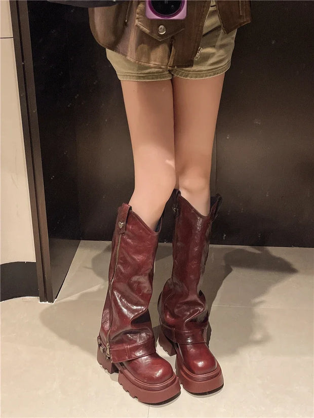 Retro High Western Boots - Bold Streetwear Look