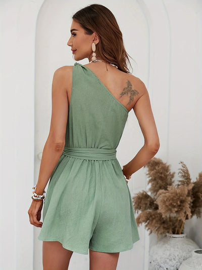 Chic Belted One-Shoulder Romper