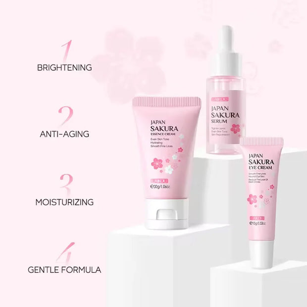 3pcs/set Sakura Skin Care Sets Face Cream Serum Eye Cream Face