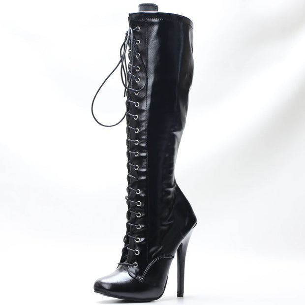 5 Inch Stiletto Heel Vintage Boots Knee High Lace-up