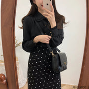 Bow Tie Long Sleeve Blouse Top