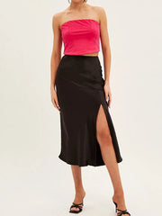 Women Split Skirts Summer Fashion Soft satin skirt women's high waist A-line skirts sexy Female Skirts