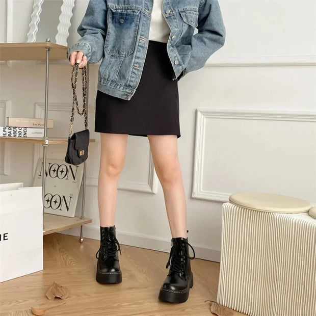 Women Boots Goth Casual Shoes Woman Leather Chelsea Classic Motorcycle Female Goth Shoes High Platform Boots Women Botas Mujer