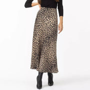 Vintage Leopard Print Satin High-Waist Skirt