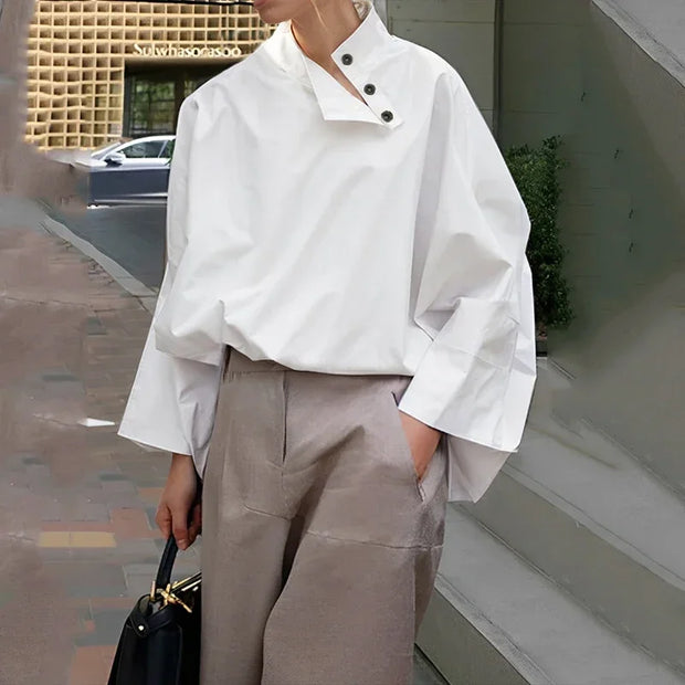 Oversized White Button-up Blouse Top