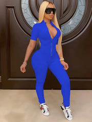 Curve-Hugging Zip-Front Casual Jumpsuit