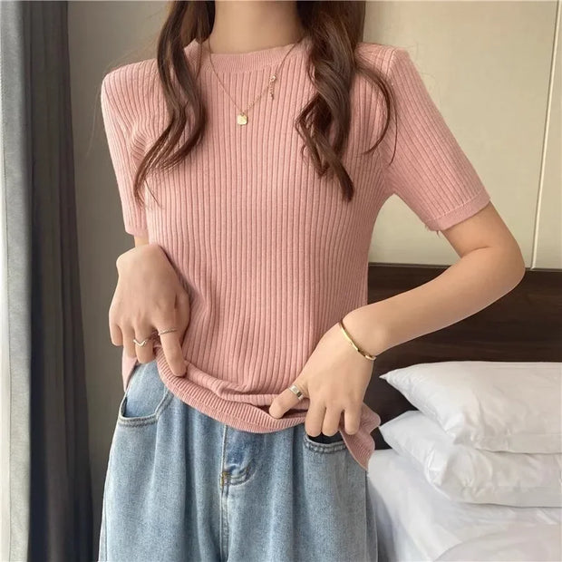 Blusas Mujer Blouses Top FemmeTops Women Blusas Mujer De Moda Verano Short Sleeve Knit Blouse Women Knitted Pullovers 2025