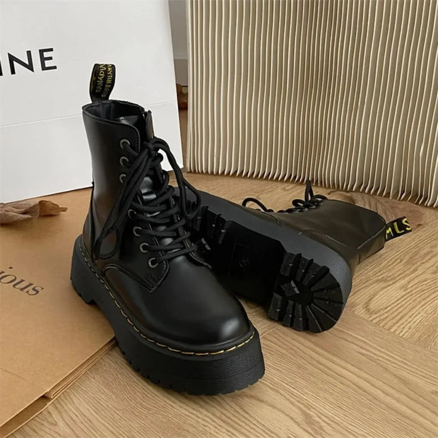 Women Boots Goth Casual Shoes Woman Leather Chelsea Classic Motorcycle Female Goth Shoes High Platform Boots Women Botas Mujer