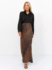 Vintage Leopard Print Satin High-Waist Skirt