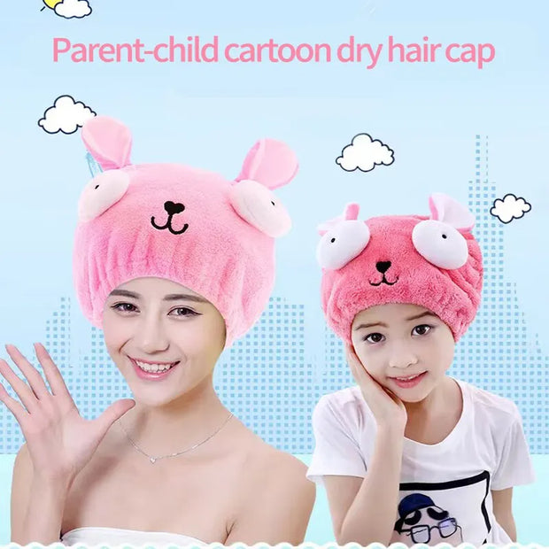 Dry Towel Bath Cap Cute Cartoon Coral Velvet Wrap Head Towel Hair Towel Absorbent Quick Dry Hair Cap Female Children and Adults