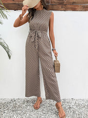 Boho Print Sleeveless Tie-Waist Jumpsuit