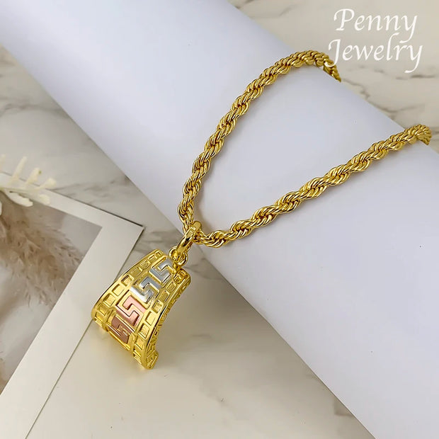 Tri-Tone Gold Plated Jewelry Set - Pendant & Earrings
