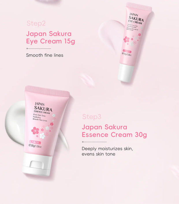 3pcs/set Sakura Skin Care Sets Face Cream Serum Eye Cream Face