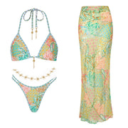 Bikini Swimsuit with Skirt Print Swimwear Women