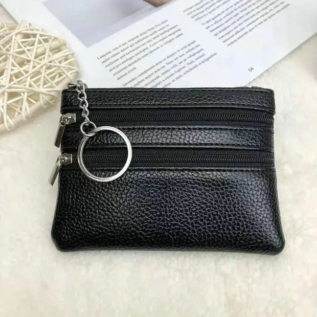 Mini Leather Coin Purse - Chic Pocket Wallet with Keyring