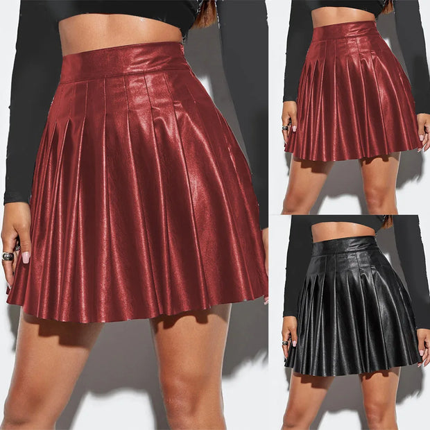 High-Waist Pleated Faux Leather Skirt