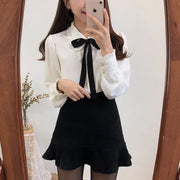 Bow Tie Long Sleeve Blouse Top