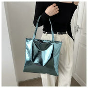 Shiny Metallic Leather Tote  Bag