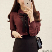 Bow Tie Long Sleeve Blouse Top