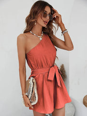 Chic Belted One-Shoulder Romper