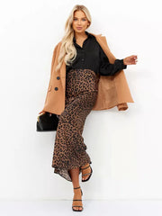 Vintage Leopard Print Satin High-Waist Skirt