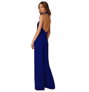 Jumpsuits Women Sexy Playsuits Deep V-neck Sleeveless Halter Neck Backless High Waist Wide Leg Jumpsuit Elegant Party Banquet