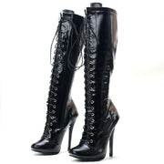 5 Inch Stiletto Heel Vintage Boots Knee High Lace-up