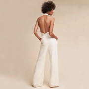 Jumpsuits Women Sexy Playsuits Deep V-neck Sleeveless Halter Neck Backless High Waist Wide Leg Jumpsuit Elegant Party Banquet