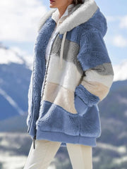 Colorblock Cozy Hooded Plush Jacket