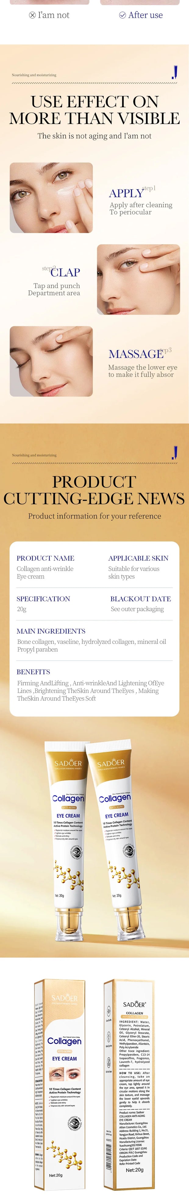 Collagen Eye Cream skincare Anti Dark Circles Eye Bags