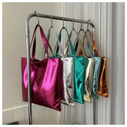 Shiny Metallic Leather Tote  Bag