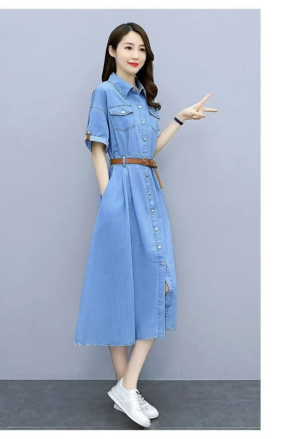 Vintage Denim Shirt Dress Female