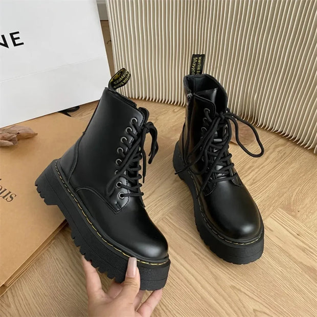 Women Boots Goth Casual Shoes Woman Leather Chelsea Classic Motorcycle Female Goth Shoes High Platform Boots Women Botas Mujer