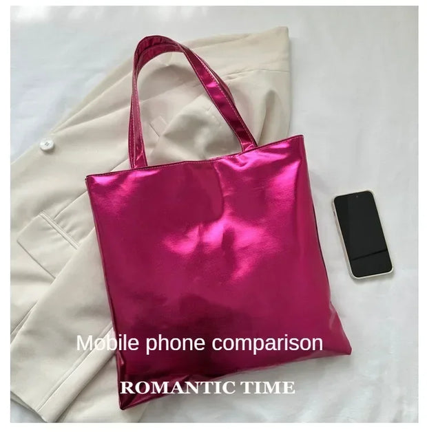 Shiny Metallic Leather Tote  Bag
