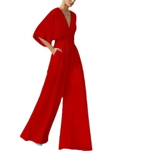 Elegant Wide-Leg V-Neck Jumpsuit