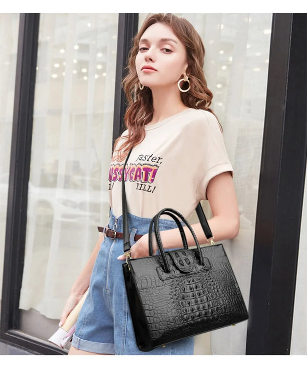 Elegant Croc-Embossed PU Leather Tote