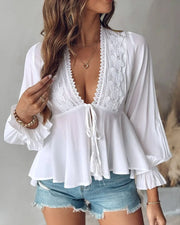 Boho Lace Detail Blouse Top
