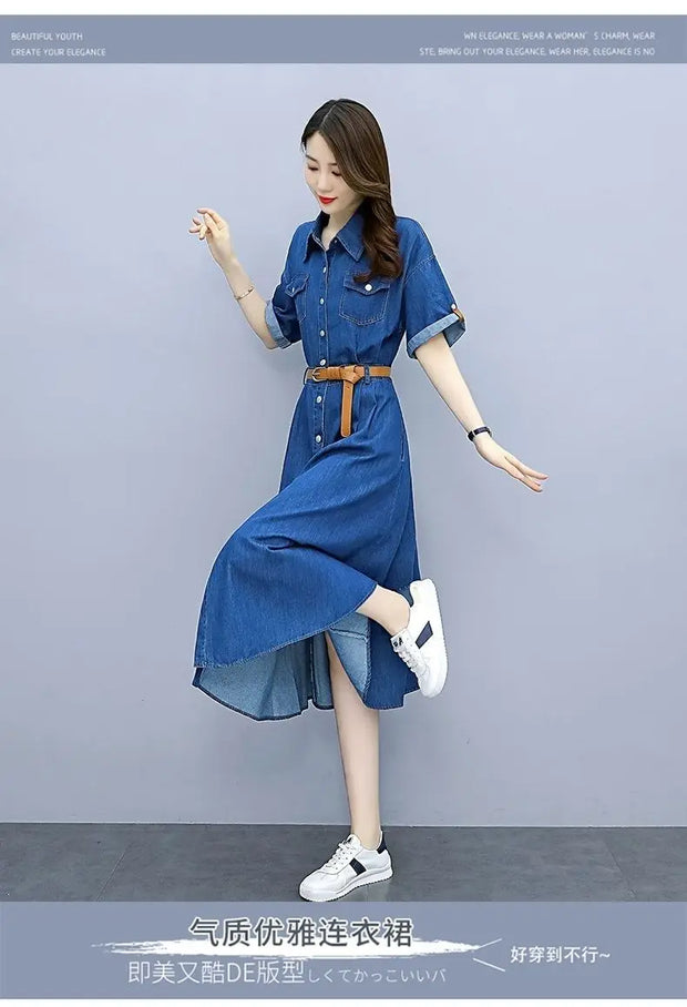 Vintage Denim Shirt Dress Female