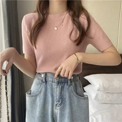 Blusas Mujer Blouses Top FemmeTops Women Blusas Mujer De Moda Verano Short Sleeve Knit Blouse Women Knitted Pullovers 2025