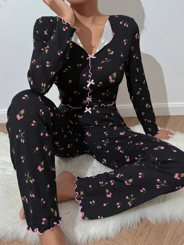 Cozy Bloom Printed Pajama Set