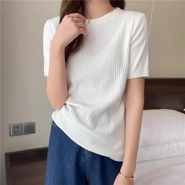 Blusas Mujer Blouses Top FemmeTops Women Blusas Mujer De Moda Verano Short Sleeve Knit Blouse Women Knitted Pullovers 2025