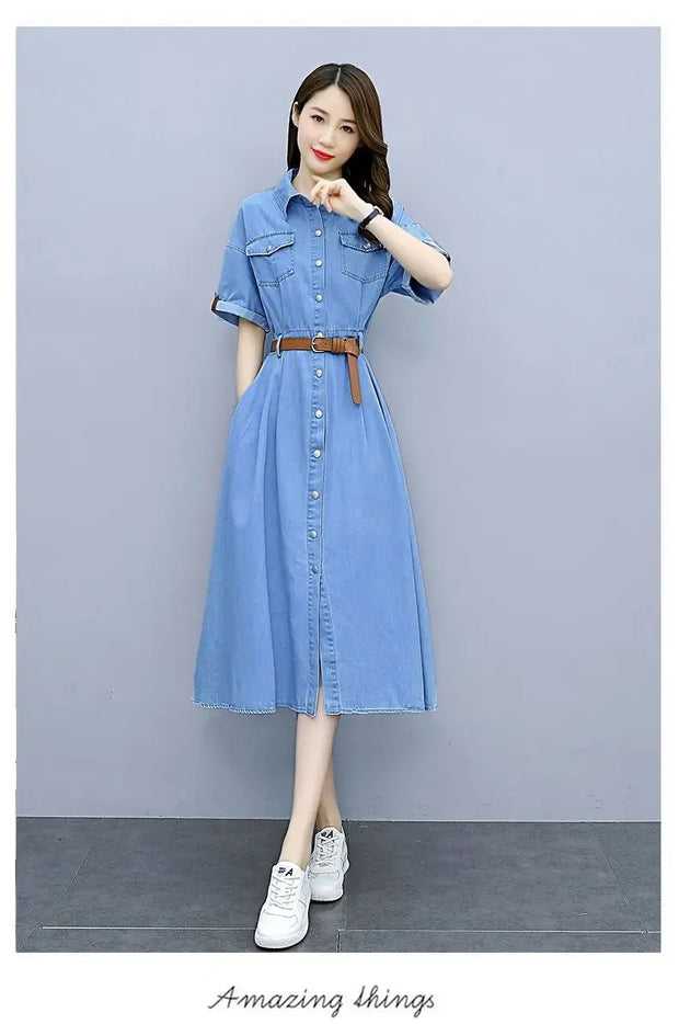 Vintage Denim Shirt Dress Female