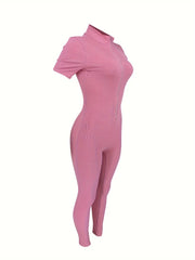 Curve-Hugging Zip-Front Casual Jumpsuit