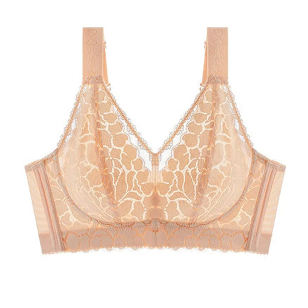 Underwear for women in summer, big chest, small gathering, anti sagging, no steel ring, fat, mm ultra-thin plus size text bra