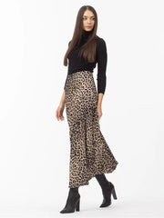Vintage Leopard Print Satin High-Waist Skirt