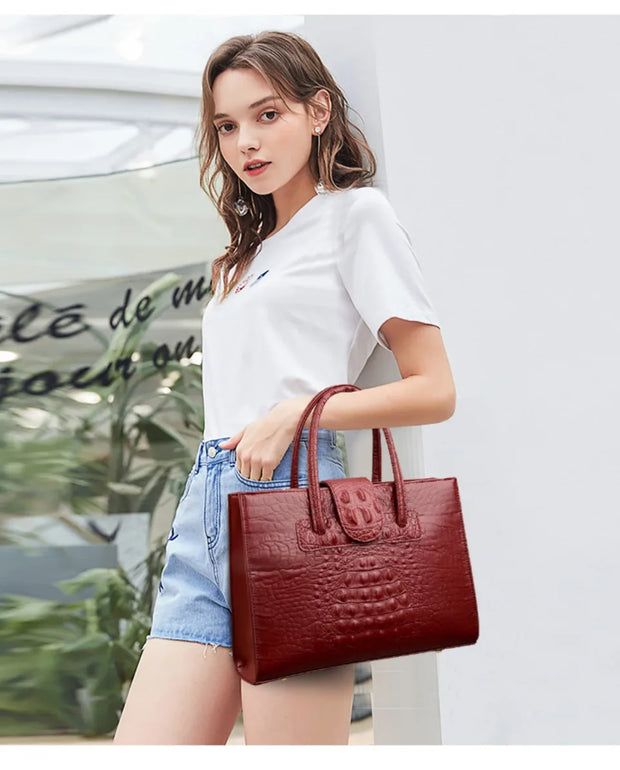 Elegant Croc-Embossed PU Leather Tote