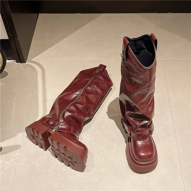 Retro High Western Boots - Bold Streetwear Look
