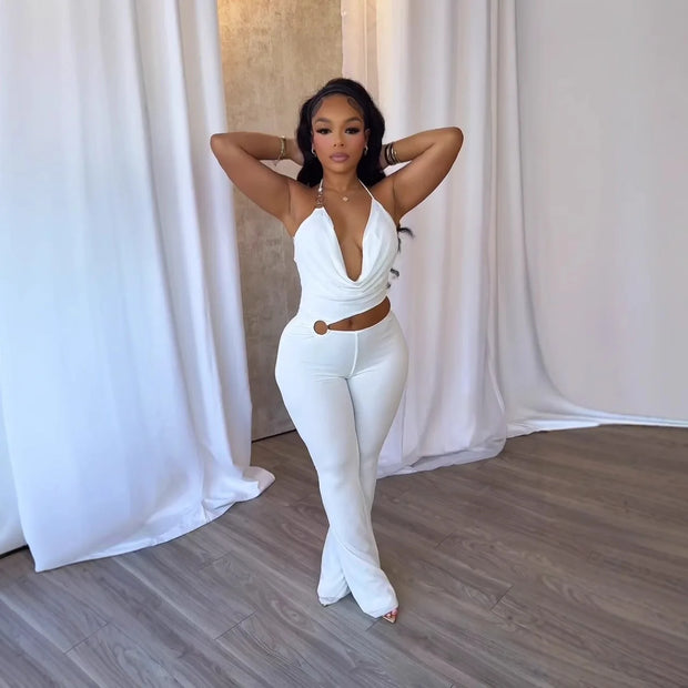 Plunge Neck Belted Jumpsuit