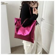 Shiny Metallic Leather Tote  Bag